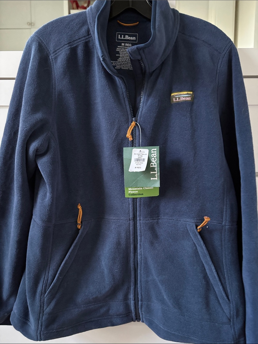 L.L. Bean Navy Lightweight Fleece Jacket with Tan Cord Accents